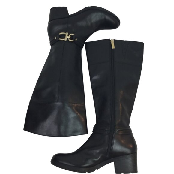 Gorgeous Bandolino Dulla Horsebit Womens 7M Leather Knee High Riding Boots Black - Picture 4 of 13